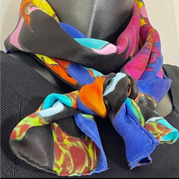 Charmeuse Hand Painted Lilly Silk Scarf - Picture 3 of 11